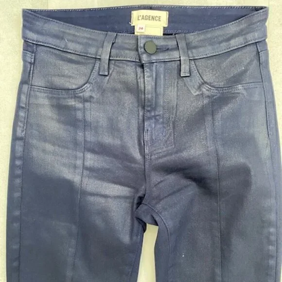 L'AGENCE Jyothi High Waist Split Ankle Skinny Jeans Midnight Blue 24 - Picture 8 of 13